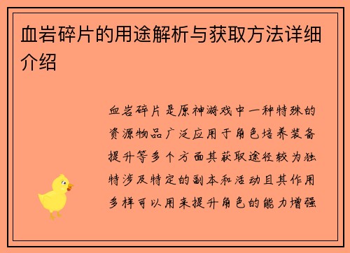 血岩碎片的用途解析与获取方法详细介绍